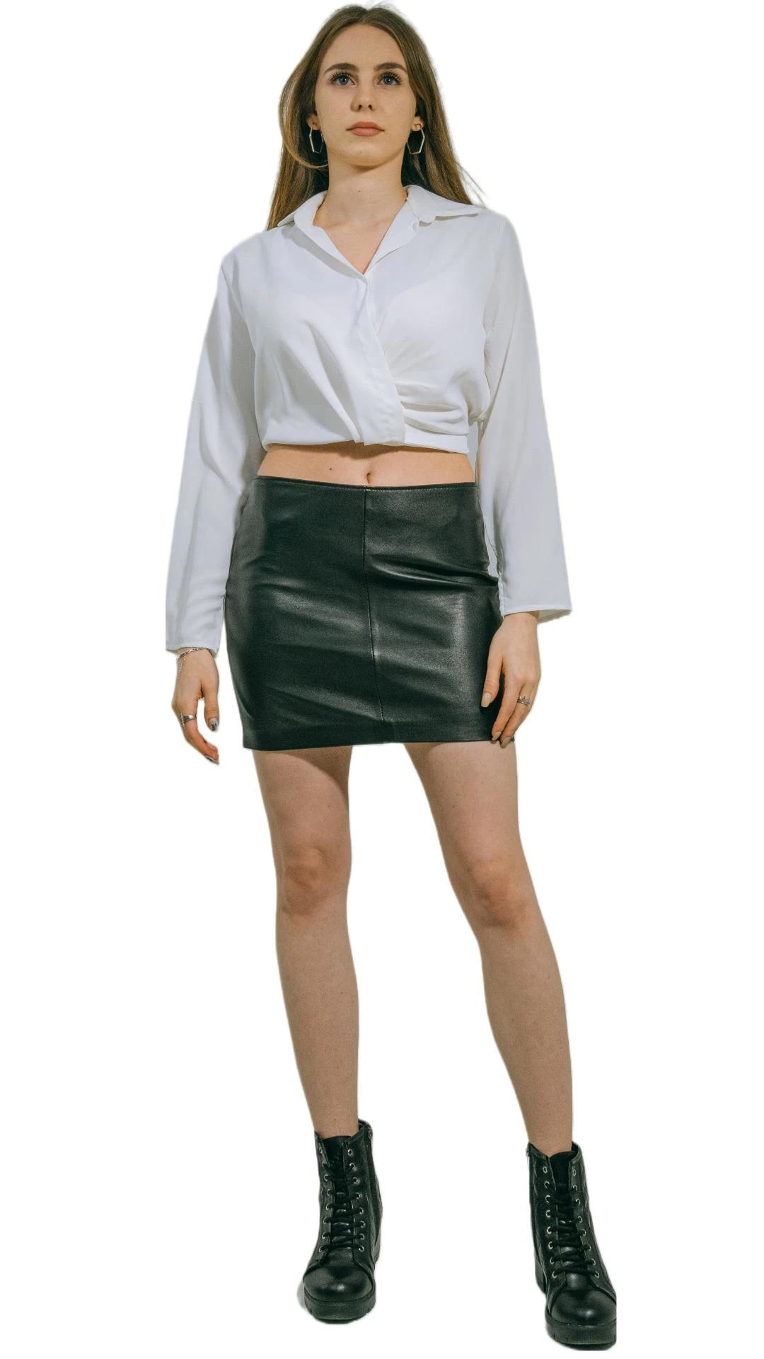 Black Genuine Leather Mini Skirt Lambskin Aidan